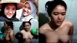 Kakak Adik Mandi Bugil, Hijab Basah Melekat Erotik.